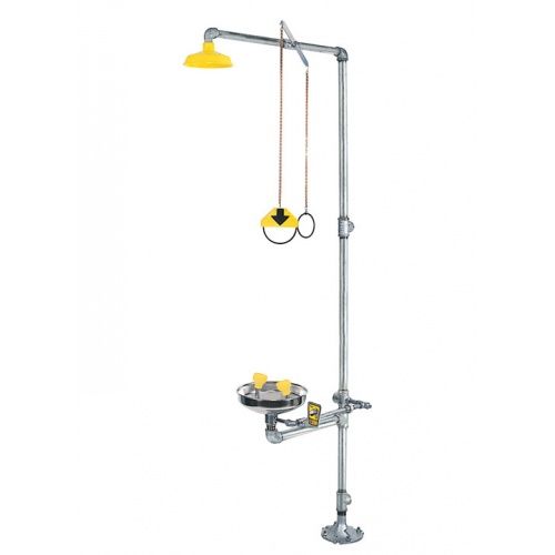 20 GPM shower/eyewash, galvanized steel piping and floor flange.  BCP valves.  Barrier Free, wheelchair use design. 01050272p20_web