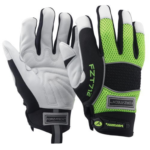 VERATTI® Forzatech™ Hybrid Mechanics Glove Made w/Genuine Goat Grain Leather, w/Padded Palm. High Viz back of hand padding for extra protection and adjustable loop closure 71200_xl_web